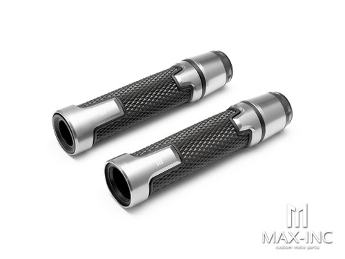 Sportz Silver Anodized CNC Machined Aluminum / Rubber Hand Grips + Bar Ends - 7/8" (22mm)