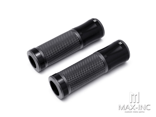 Retro Black Anodized CNC Machined Aluminum / Rubber Hand Grips - 7/8" (22mm)