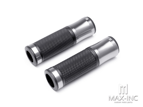Retro Silver Anodized CNC Machined Aluminum / Rubber Hand Grips - 7/8" (22mm)