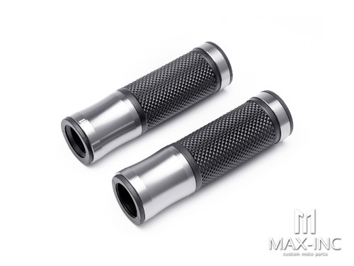 Retro Silver Anodized CNC Machined Aluminum / Rubber Hand Grips - 7/8" (22mm)