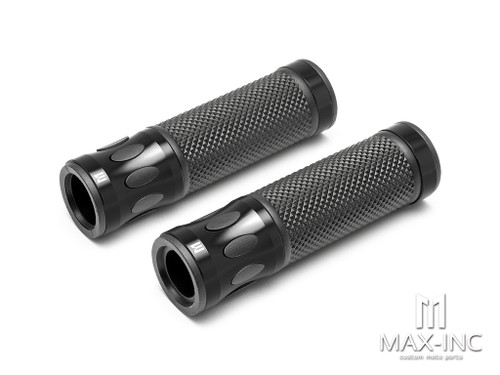 Oval Cut Black Anodized CNC Machined Aluminum / Rubber Hand Grips - 7/8" (22mm)