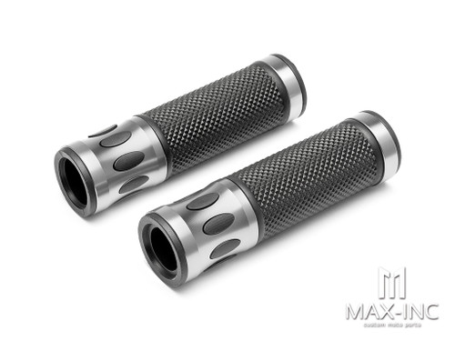 Oval Cut Silver Anodized CNC Machined Aluminum / Rubber Hand Grips - 7/8" (22mm)