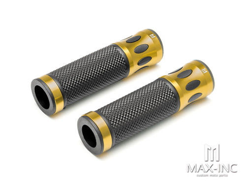 Oval Cut Gold Anodized CNC Machined Aluminum / Rubber Hand Grips - 7/8" (22mm)