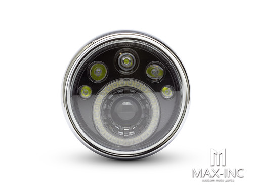 7" Black & Chrome Universal Multi Projector LED Headlight with Halo Ring - Emarked