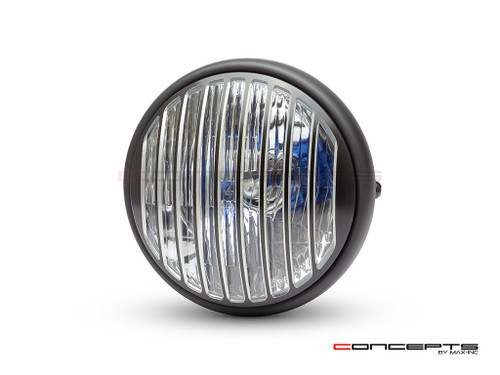 7.7" Matte Black Metal Headlight + Contrast Cut Vent Grill - 12v / H4 / 55w