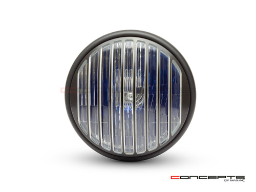 7.7" Matte Black Metal Headlight + Contrast Cut Vent Grill - 12v / H4 / 55w