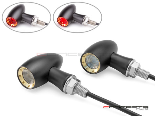 MAX LADZ Black + Brass CNC Machined Alum Mini Rear LED Indicators / Turn Signals + Running Lights - Red