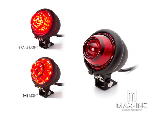 Matte Black Mini Bates Style LED Stop / Tail Light - Red Lens
