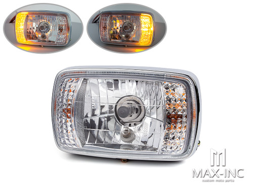 7" Black & Chrome Universal Rectangle Headlight + Turn Signals - Emarked