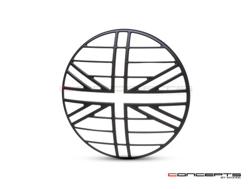 Union Jack Grill Design 7" Black CNC Aluminum Headlight Guard Cover