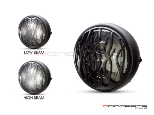 7.7" Matte Black Multi Projector LED Headlight +Flame Grill Cover