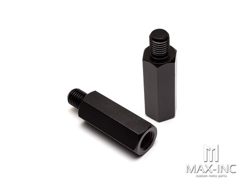 Black Metal Vertical Mirror Risers / Extenders - 1 x RH & 1 x LH Thread