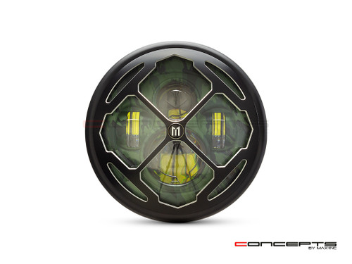 7.7" Matte Black + Contrast Multi Projector LED Camo Headlight + Rukis Grill Cover