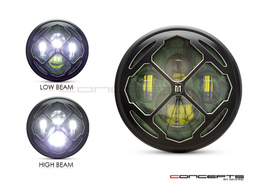 7.7" Matte Black + Contrast Multi Projector LED Camo Headlight + Rukis Grill Cover