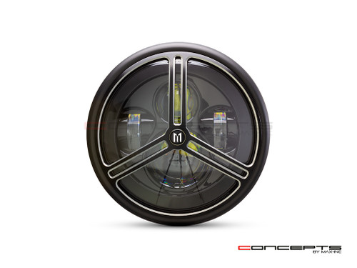 7.7" Matte Black + Contrast Multi Projector LED Headlight + Tri-Pro Grill Cover