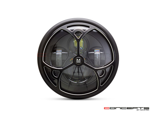 7.7" Matte Black + Contrast Multi Projector LED Headlight + Tri-Deco Grill Cover