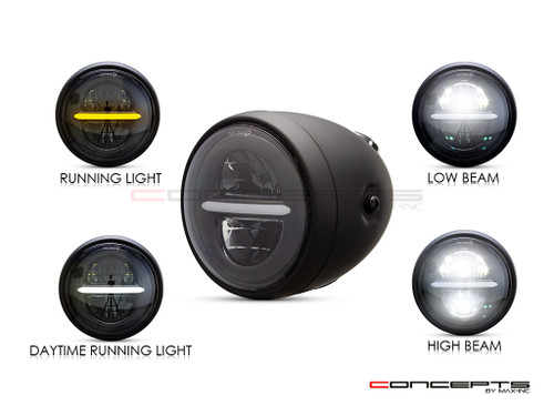 5.75" Vintage Style Black Metal LED Headlight + Integrated Digital GPS Speedometer