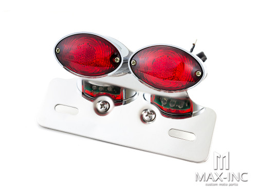 Universal Double Cat Eye Chrome LED Stop / Tail Light - Red Lens