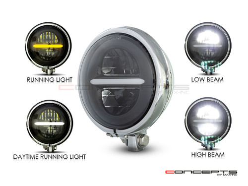 5.75" Chrome Bates Style Metal Classic / Modern LED Headlight