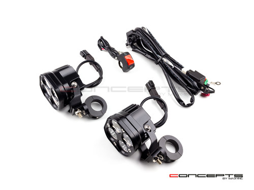 Raider 40w LED Spot Lights + Wiring Harness + Bar Clamps - Fits 22 /25 / 28mm Bars