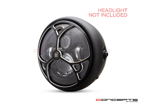 7" Tri-Deco Grille Design Black + Contrast CNC Aluminum Headlight Guard Cover