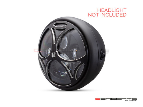 7" Tri-Maltese Grille Design Black + Contrast CNC Aluminum Headlight Guard Cover