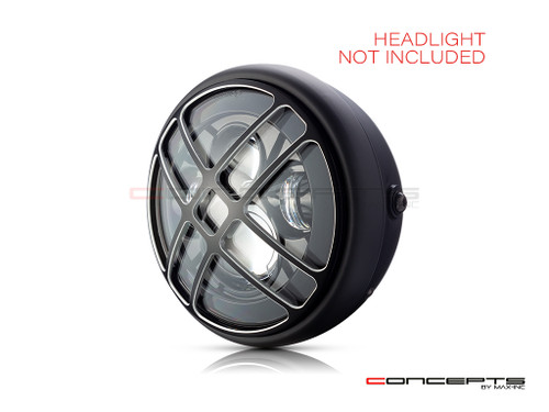 7" Titan Grille Design Black + Contrast CNC Aluminum Headlight Guard Cover