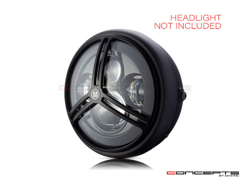 7" Tri-Pro Grille Design Black CNC Aluminum Headlight Guard Cover