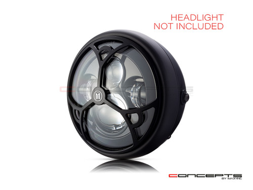 7" Tri-Deco Grille Design Black CNC Aluminum Headlight Guard Cover