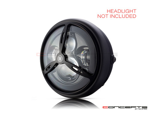 7" Tri-Prop Grille Design Black CNC Aluminum Headlight Guard Cover