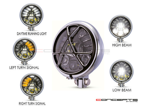 5.75" Chrome + Contrast Cut Metal LED Integrated Headlight + Anarchy Grill Cover