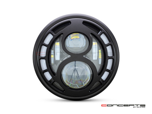 7.7" Matte Black Multi Projector Integrated LED Headlight + Eight Ball Grill Cover