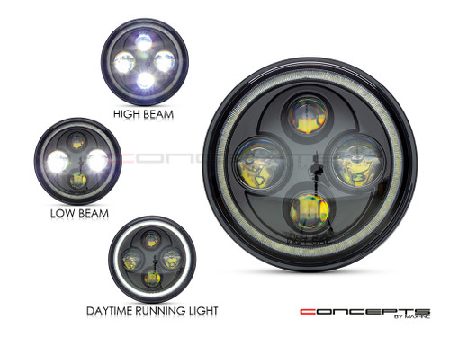 7 INCH High Quality Quad Projector LED Headlight + White Halo - Emarked