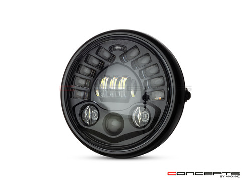 7.7 INCH GLOSS BLACK SHORT METAL LED MOD INTEGRATED HEADLIGHT - DRL + TURN SIGNALS