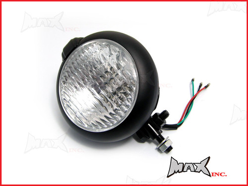 5 1/2" Bates Style Matte Black Metal Headlight - 12v / 35w