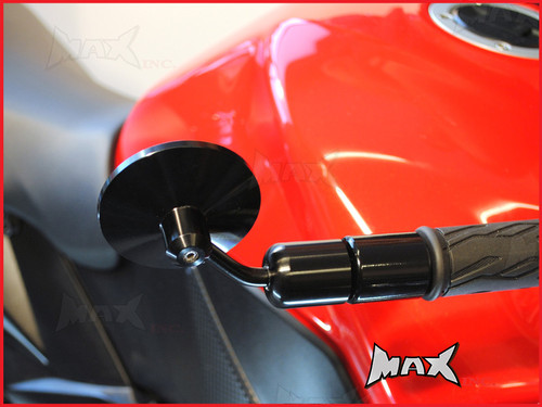 Pair Of Black Round CNC Machined Bar End Mirrors