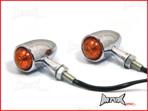 Chrome Aluminium Torpedo LED Turn Signals / Indicators - Orange Lense