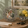 Sixtrees Helena Antique Vintage and Shabby Chic Style silver metal 4 inch round photo frame with beads and crystals. Circular