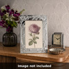 Silver plated 4 x 6 photo frame with decorative rose and leaf border by Sixtrees Selby