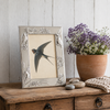 Silver plated 4 x 6 photo frame with decorative birds and floral border by Sixtrees Higgins