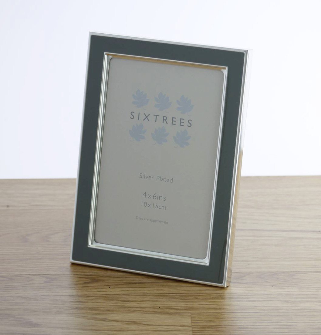 Sixtrees Kew 6x4 inch Silver Plated Enamel Grey Photoframe.