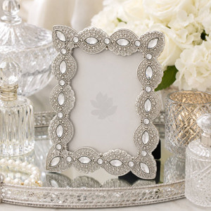 Sixtrees Cecilia Antique Vintage and Shabby Chic Style ornate silver metal 2.5 x 3.5 inch photo frame with beads and crystals