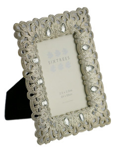 Antique Vintage and Shabby Chic Style silver metal photo frame with beads and crystals for a 3.5" x 2.5" (64 x 89mm) picture -Diana by Sixtrees