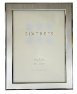 Sixtrees Abbey Pewter 2-102-68 Polished Silver 8x6 inch photo frame with lacquered brushed pewter metal insert (8" x 6" 203mm x 152mm).