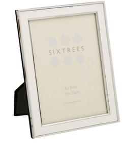 Sixtrees Abbey White 2-103-68 Polished Silver photo frame with lacquered gloss white metal insert for an 8 x 6 inch photo.