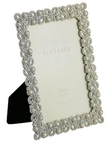 Sixtrees Beatrice Antique Vintage and Shabby Chic Style silver metal photo frame with beads and crystals effect for a 6" x 4" (152 x 102mm) picture.