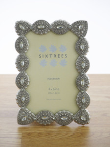 Sixtrees Cecilia Antique Vintage and Shabby Chic Style silver metal 4 x 6 inch photo frame with beads and crystals.