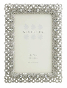 Sixtrees Diana Antique Vintage and Shabby Chic Style silver metal photo frame with beads and crystals for a 6" x 4" picture