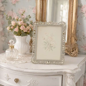 Sixtrees Louisa Antique Vintage and Shabby Chic Style silver metal photo frame with beads and crystals for a 7" x 5" (178 x 127mm) picture.