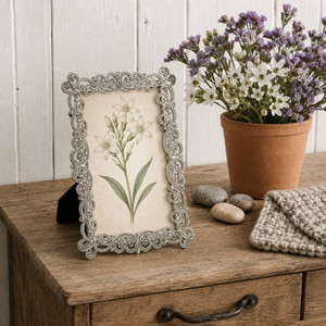 Sixtrees Matilda Antique Vintage and Shabby Chic Style silver metal 4 x 6 inch photo frame with beads and crystals.
